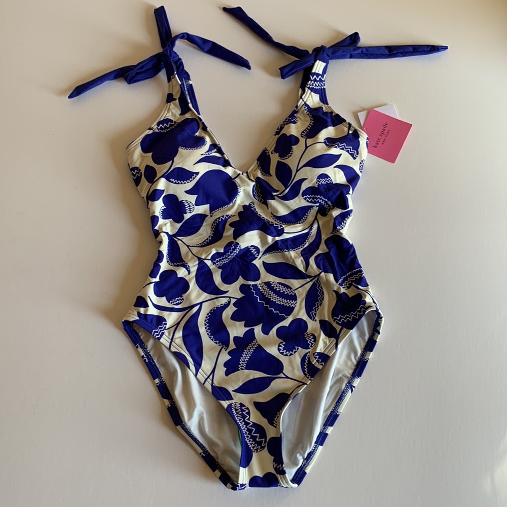 Kate Spade Zigzag Floral Bow-strap V-neck One-piece - Picture 5 of 13